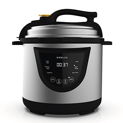 NEWLUX – Olla Programable 6L Chef Pot V110 Ollas a Presión Eléctrica, 10 Menús, 1000W, Programable 24 h, Preserva el Calor, Efecto Presurización, Sistema Duopresión, Cubeta 100% Antiadherente
